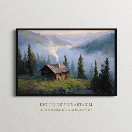 Mountain Retreat – Serene Landscape Cabin in the Forest | Digital Download Wall Art