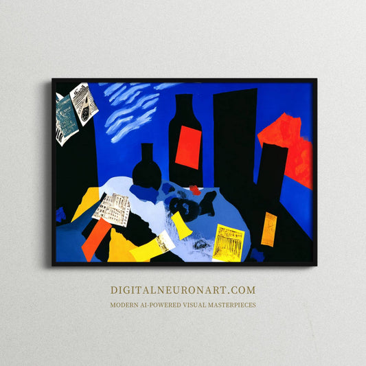 Midnight Still Life – Modern Abstract Collage Painting | Digital Download Wall Art