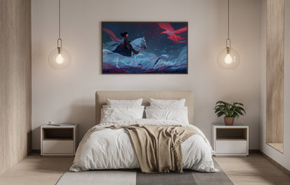 Legendary Phoenix Rider – Modern Digital Fantasy Illustration | Epic AI Wall Art Download