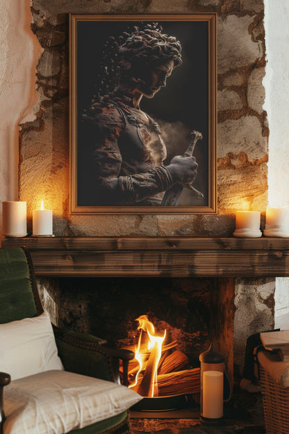Fading Warrior Statue – Neo-Classical Fantasy Realism Digital Art Print | Epic Mythological Wall Décor Download