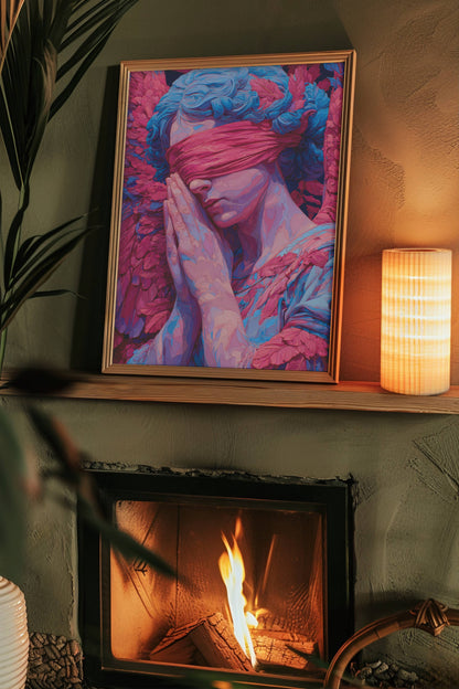 Veil of Silence – Surreal Blindfolded Angel Portrait | Digital Download Wall Art
