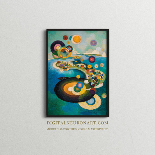 Celestial Currents – Modern Abstract Geometric Painting with Cosmic Circles | Digital Download Wall Art