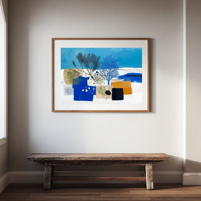 Winter Shoreline Trees – Modern Abstract Landscape Painting | Digital Download Wall Art