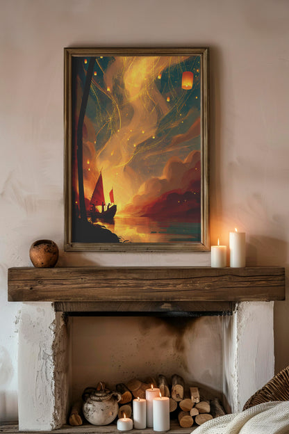 Celestial Drift – Dreamy Digital Wall Art | AI Fantasy Illustration | Instant Download