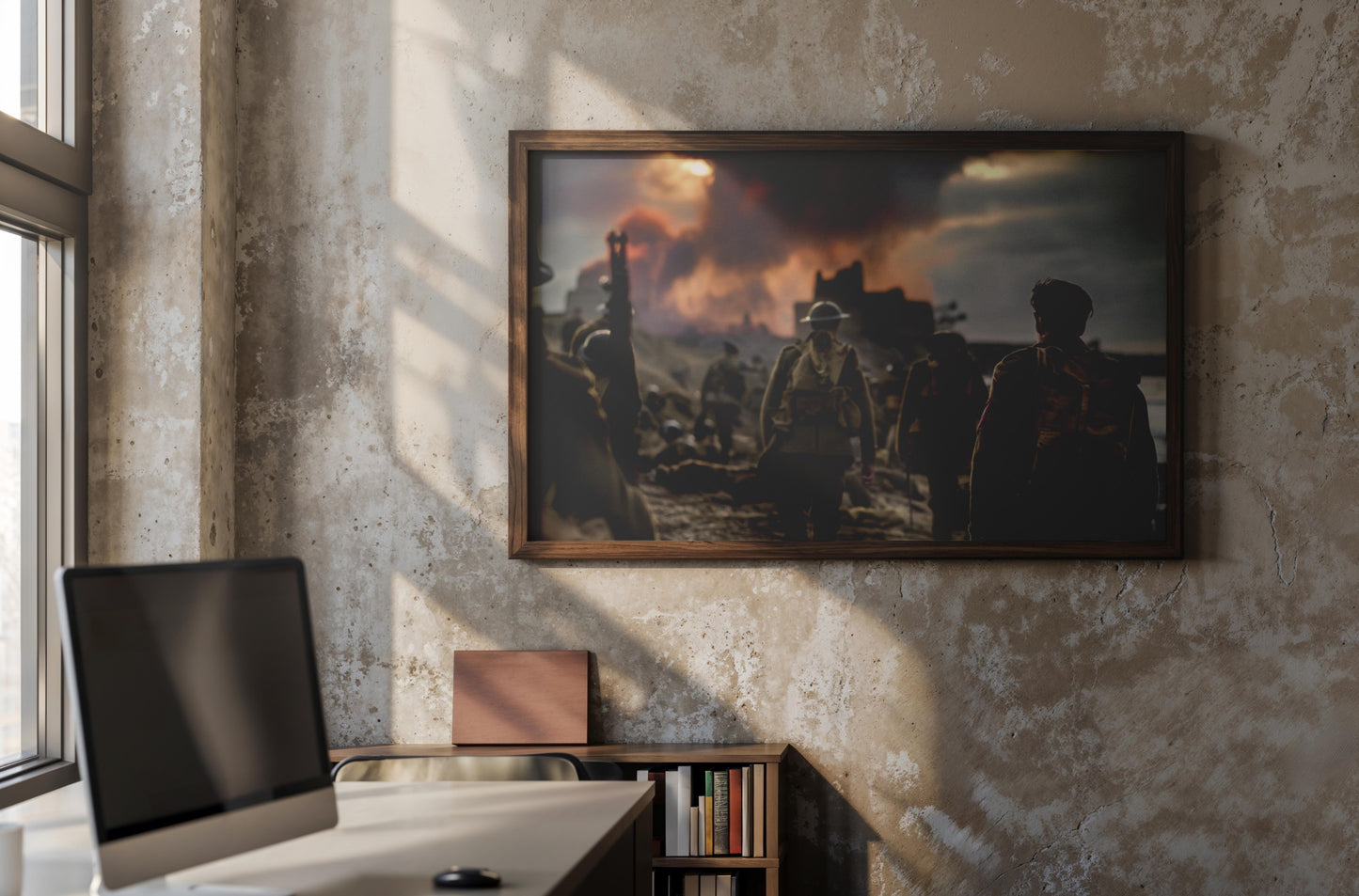 March Into the Fire — Cinematic WWII Battlefield Scene with Soldiers and Smoke