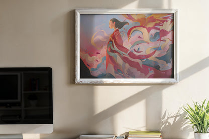 Song of the Phoenix – Modern Fantasy Woman with Flowing Robes and Mythical Bird | Digital Download Wall Art