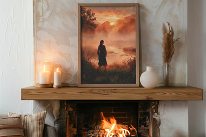 Samurai at Dawn – Modern Cinematic Fantasy Illustration | Digital Download Wall Art