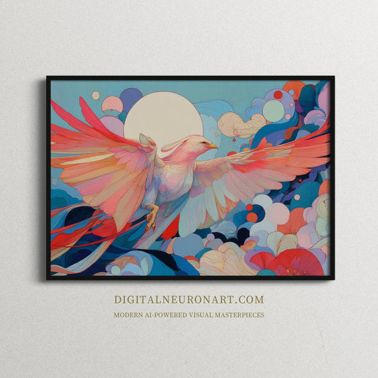 Rise of the Phoenix – Modern Fantasy Bird Illustration with Radiant Wings | Digital Download Wall Art