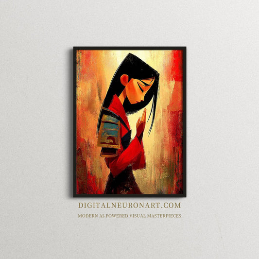 Crimson Contemplation – Emotional AI Digital Wall Art | Reflective Illustration | Instant Download
