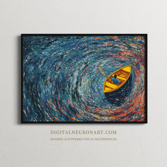 Into the Whirlpool – Modern Impressionist Boat and Water Painting | Digital Download Wall Art