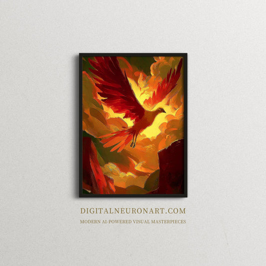 Rise of the Phoenix – Majestic AI Digital Wall Art | Mythical Fantasy Illustration | Instant Download