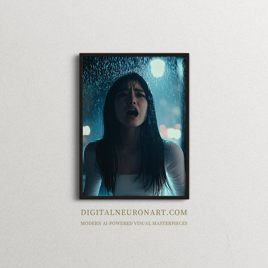 Drenched in Emotion — Cinematic Rain Portrait Wall Art