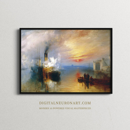 Harbor Sunset – Romantic Maritime Landscape Oil Painting | Digital Download Wall Art