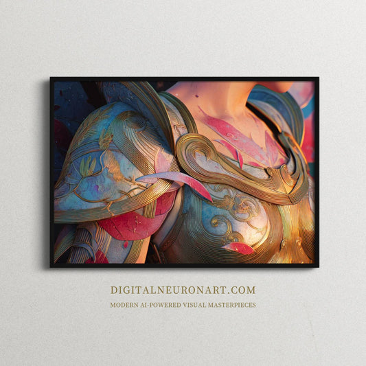 Golden Armor Elegy – Modern Fantasy Surrealist Illustration | Digital Download Wall Art