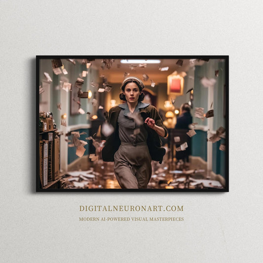 Run Through the Storm of Letters – Cinematic Retro Drama Art | Digital Download
