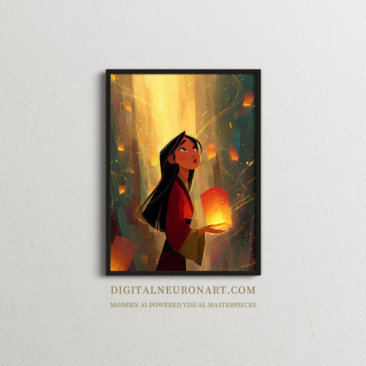 Lantern Wishes – Dreamy AI Digital Wall Art | Inspirational Illustration | Instant Download