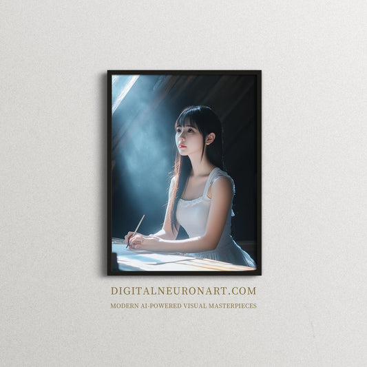 Silent Morning Light — Cinematic Portrait of a Girl Writing in Stillness