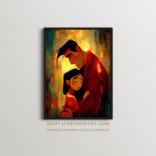 Eternal Embrace – Emotional AI Digital Wall Art | Family Love Illustration | Instant Download