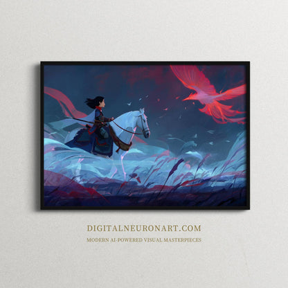 Legendary Phoenix Rider – Modern Digital Fantasy Illustration | Epic AI Wall Art Download