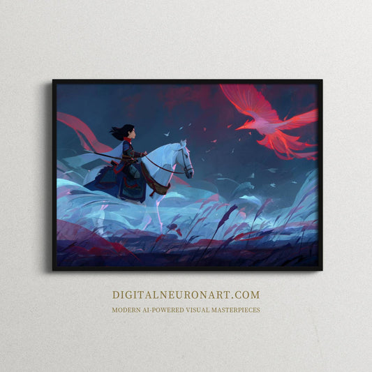 Legendary Phoenix Rider – Modern Digital Fantasy Illustration | Epic AI Wall Art Download