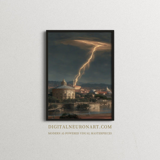 Divine Strike Over the Ancient City – Cinematic Lightning Fantasy Art | Digital Download