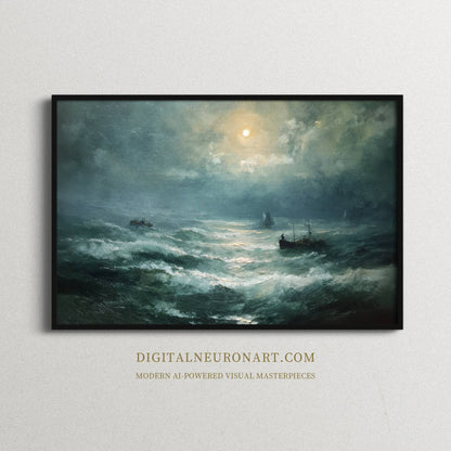 Moonlit Tempest – Dramatic Ocean Oil Painting | Digital Download Wall Art