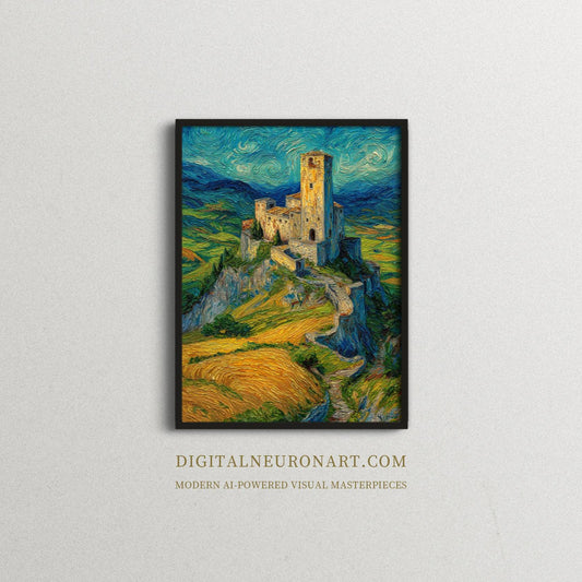 Castle in the Wheatfields – Van Gogh Style Impressionist Landscape | Digital Download Wall Art