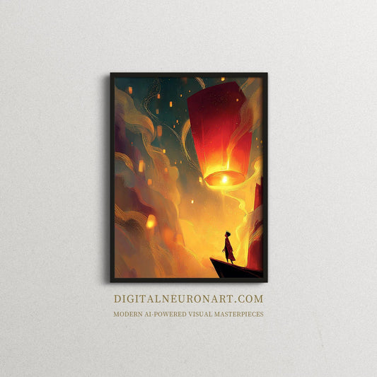 Lantern Dreams – Modern Fantasy Digital Wall Art | AI-Powered Illustration | Digital Download