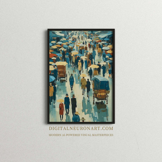 City Street Umbrella Walk – Digital Download Vintage Art Print | High-Resolution Printable Wall Art