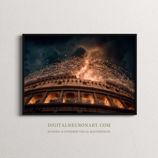 Colosseum in Flames – Epic Digital Fantasy Realism | Ancient Rome Wall Art Digital Download