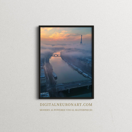Dawn Over Paris — Cinematic Landscape Wall Art of Eiffel Tower in Morning Mist
