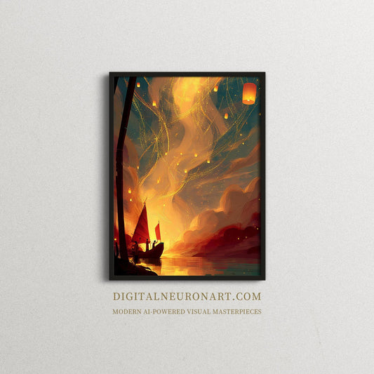 Celestial Drift – Dreamy Digital Wall Art | AI Fantasy Illustration | Instant Download