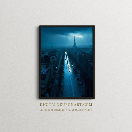 Rain Over Paris — Cinematic Blue Minimalist Cityscape