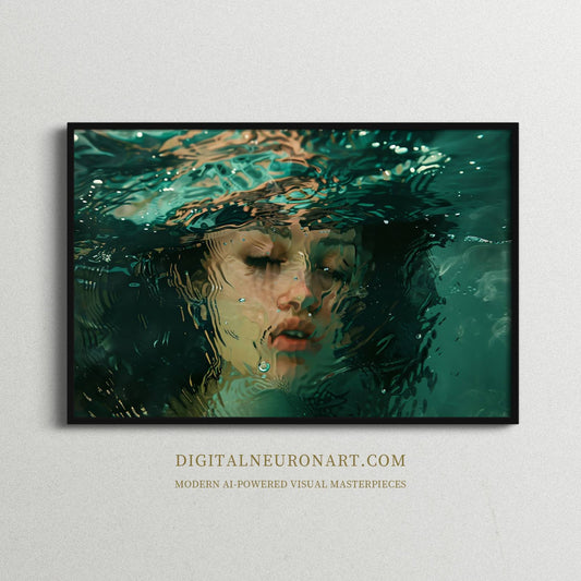 Submerged Reverie - Underwater Portrait Art | Printable Wall Art | AI Digital Painting