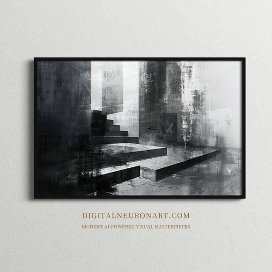Shadowed Ascent - Abstract Architectural Stairs Art | Printable Wall Art | AI Digital Painting